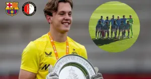 Feyenoord-jeugd houdt met tien man stand en boekt zwaarbevochten zege in Barcelona